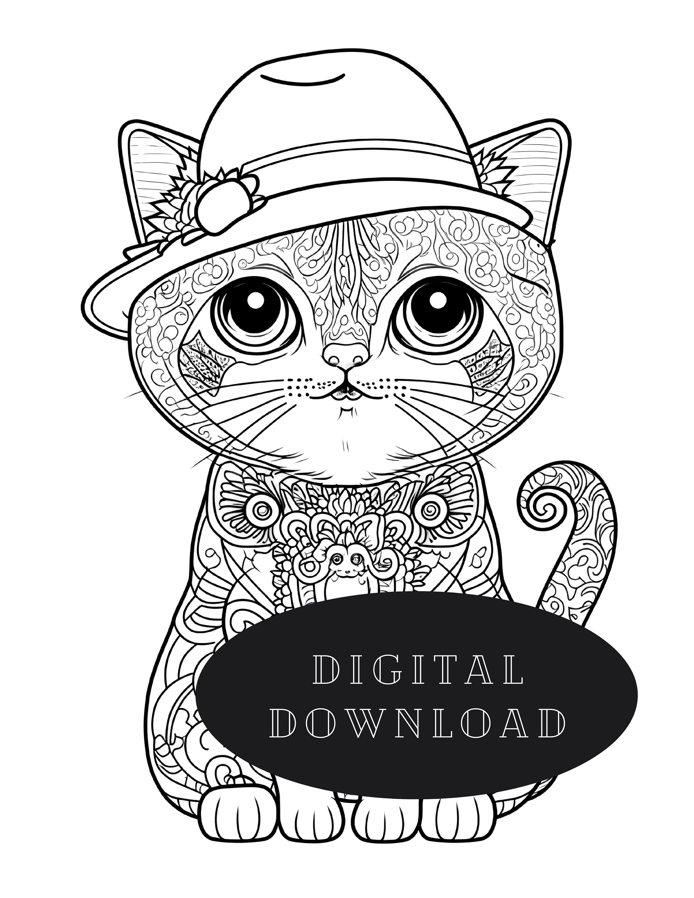 Cat With a Hat: A Mandala Cat Coloring Book for Kitty Lovers 30 Pages