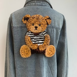 Large Embroidered Chenille Bear patch | Striped t shirt applique