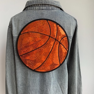 Extra Large Sequin Basketball Iron-On Patch - Sparkly Sports Appliqué for Game day