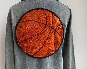 Très grand écusson thermocollant de basket-ball à paillettes - appliqué sport scintillant pour les jours de match