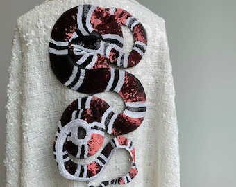 Extra Large Sequins Snake Taylor Reputation Sew-On Patch | Sparkling Serpent Design Concert Statement Embellishment