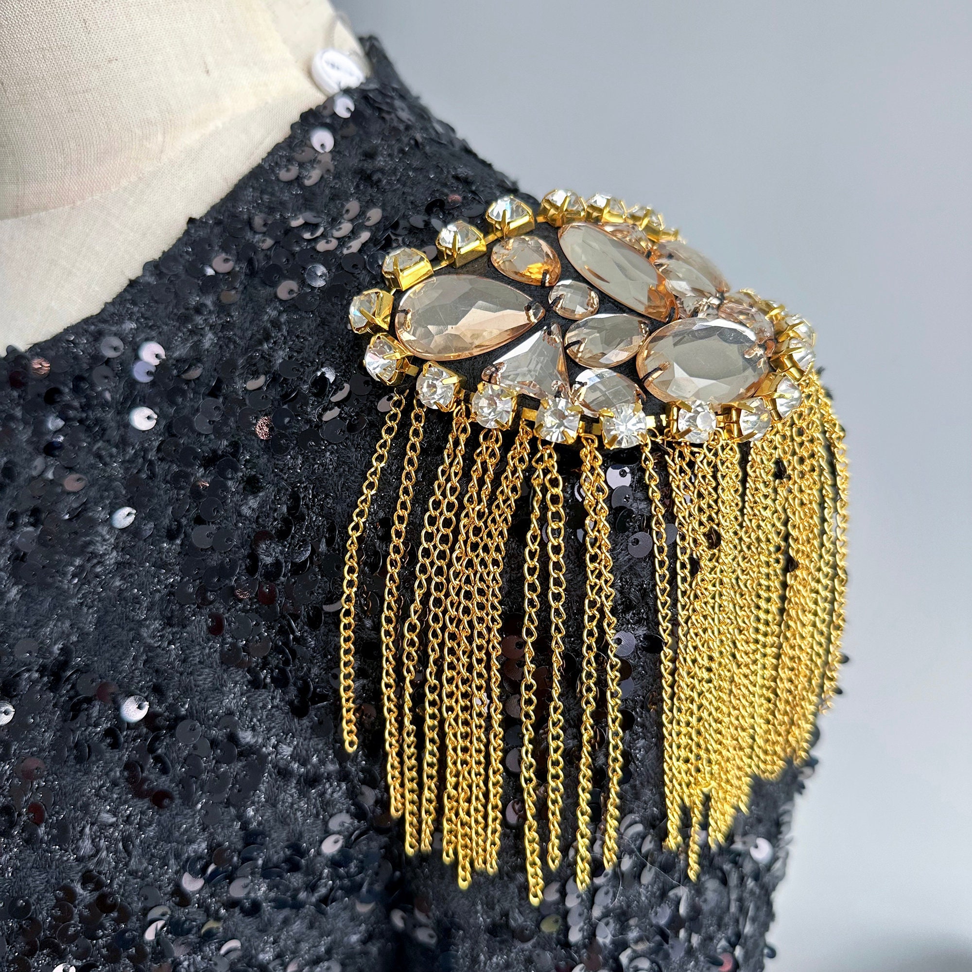 Épaulettes En Strass Avec Franges Métal - Paire - 186mm - Accessoire Costume, Soirée, Cosplay