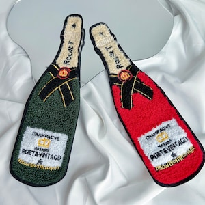 Champagneflessen Patches Chenille Borduurwerk Ontwerp Wijn voor Denim Jassen, jeans, jassen Cartoon Patches Kleding Decoratief Op maat