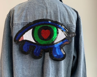 Large Sequins Crying Evil eye Iron on patch - Devil’s Eye applique