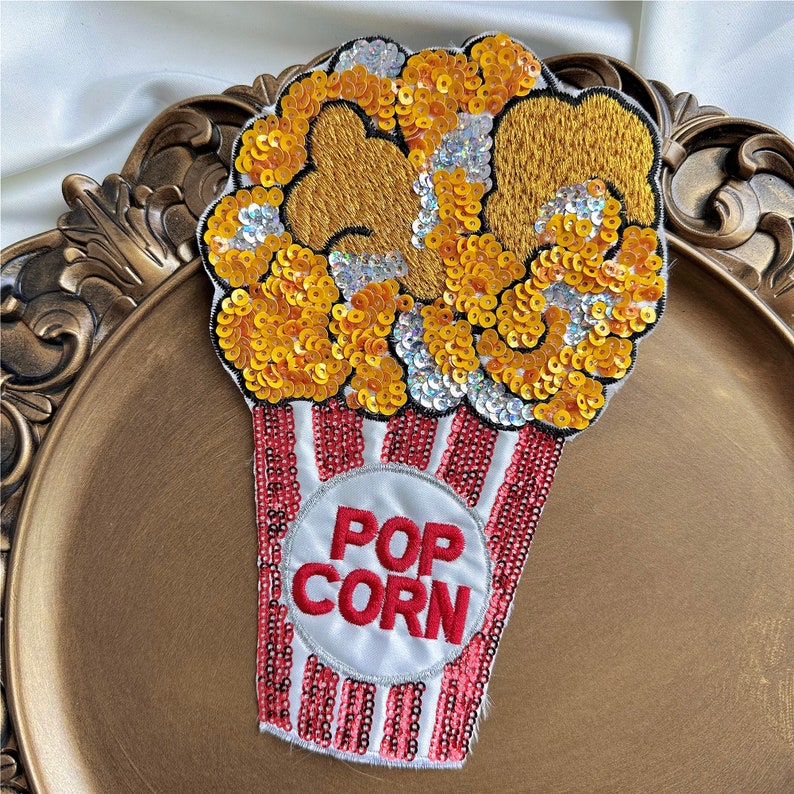Sparkling Sequin Popcorn Patch – Fun Retro Snack Design for Jackets - Etsy