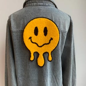 Yellow Chenille Happy face iron on patch for denim shirt smiley face embroidery applique
