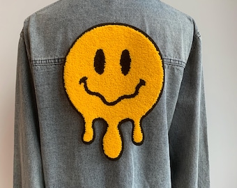 Yellow Chenille Happy face iron on patch for denim shirt smiley face embroidery applique