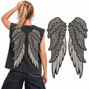 Large Embroidered Silver Angel Wings Patch for costume Sew on appliqué