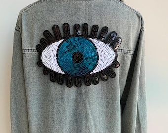 Cache-oeil Evil Eye à sequins bleus : appliqué perlé avec faux-cils