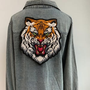 Embroidered Angry Tiger Iron-On Patch for Jackets or clothing back applique