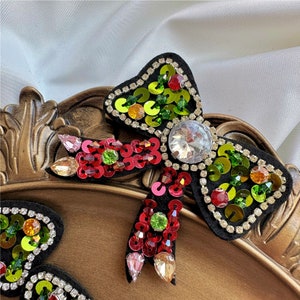 Rhinestone Beaded Bowknot Design Patches Applique Badges Girly Decorative for Clothes for Brooches Headband Handmade Sew on Patch Costume