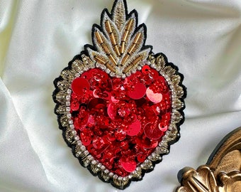 Strass Sacred Heart Stickerei Pailletten Patch Kristall für Vintage Kleidung Handmade Lieferungen für Mantel, T-Shirt, Kostüm Dekorative Applikationen