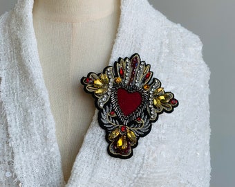 Sacred Heart Aufnäher: Strass Applikation