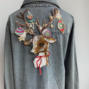 Glittering Christmas Deer Patch- Festive and holiday Applique for Christmas outfits