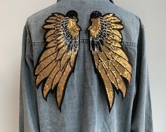 Golden Sequins Angel wings patch