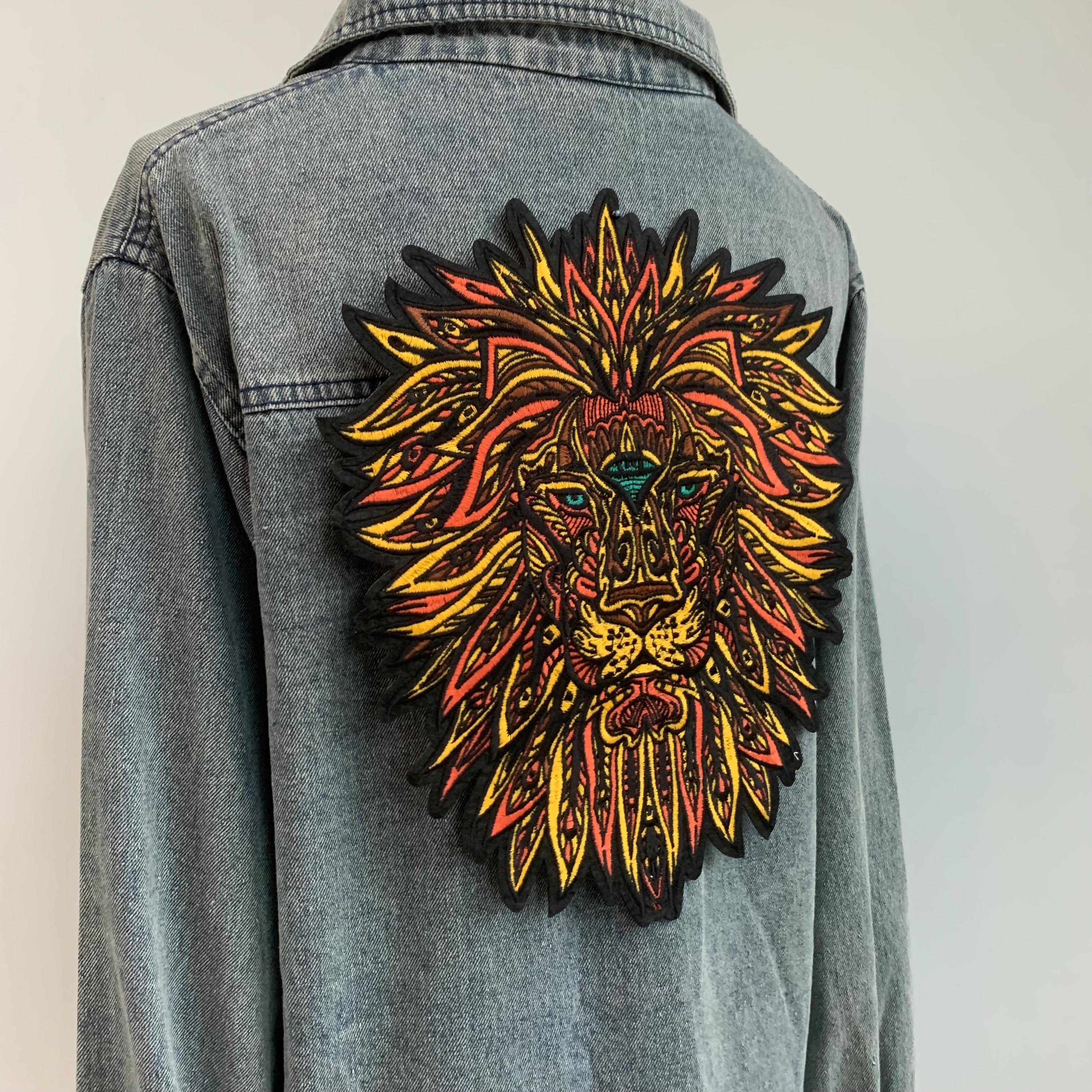 Large Embroidered Lion Head Iron-on Patch - Appliqué for Custom Apparel ...