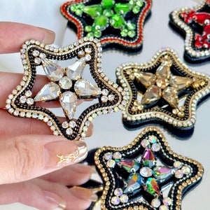 Délicats strass fleurs étoiles embellissements de costumes en cristal scintillant fait main pour pulls vintage, sacs accessoires bricolage personnalisé