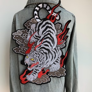 Parche bordado de tigre japonés gigante – Parche termoadhesivo Samurai Irezumi para chaquetas y sudaderas con aplicación en la espalda