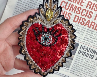 Handmade Sacred Heart Sew On Patch - Symbolic Embellishment for Clothes and Accessories