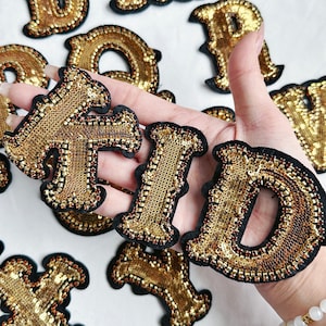 Gold Letter Sequin Patch Patches Iron-on / Sew-on Clothes Alphabet  Embroidery 