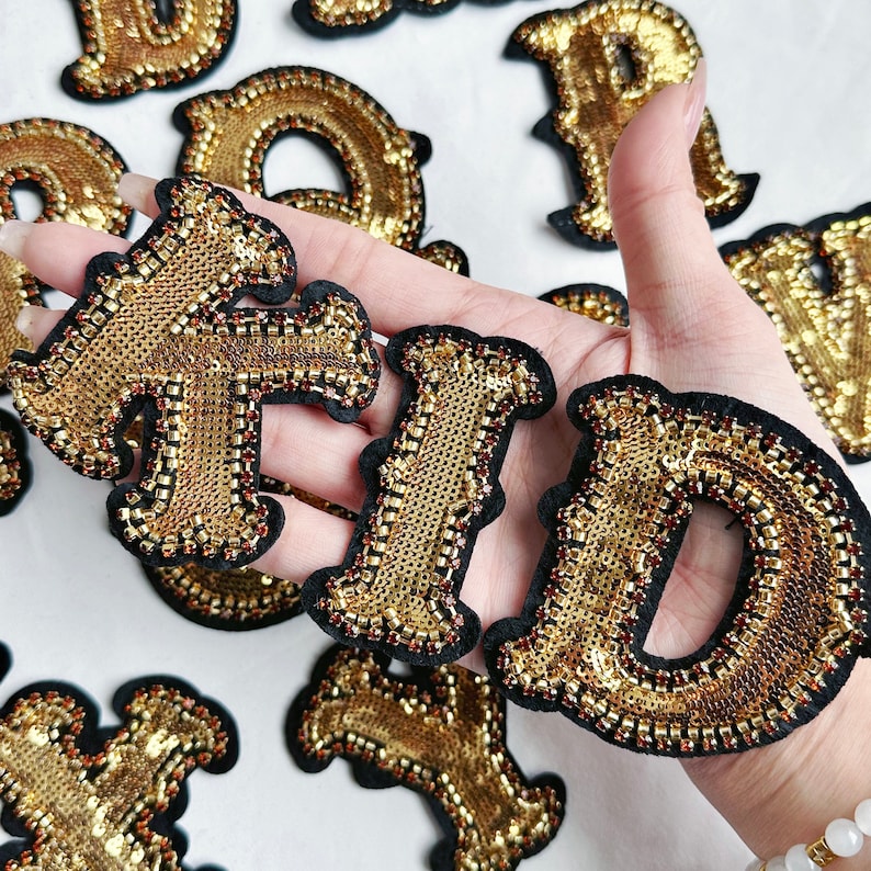 Handmade Rhinestones Sequin AZ Letter Sew on Patch for Etsy