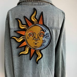 Boho Sun & Moon Face Iron on Patch - Cosmic Yin Yang Embroidered applique - Mystical Celestial for Jackets - Witchy and Astrology Aesthetic
