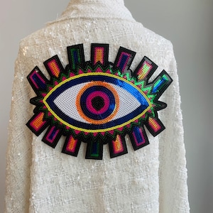 HHO Big Jumbo Evil Eye Patch All Seeing Eye Patch Logo Jacket T-shirt Sew  Iron on Patch Sew Iron on Embroidered Applique Collection Clothing Costume