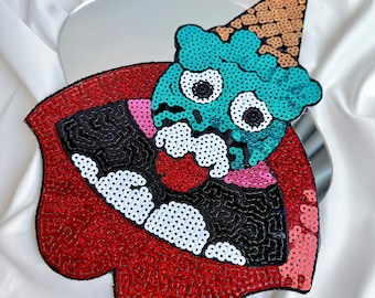 Red Lips Patch Sequin Applique Clown Iron on embroidered Patches Mouth Vintage Style Handmade Accessory Decoration Custom