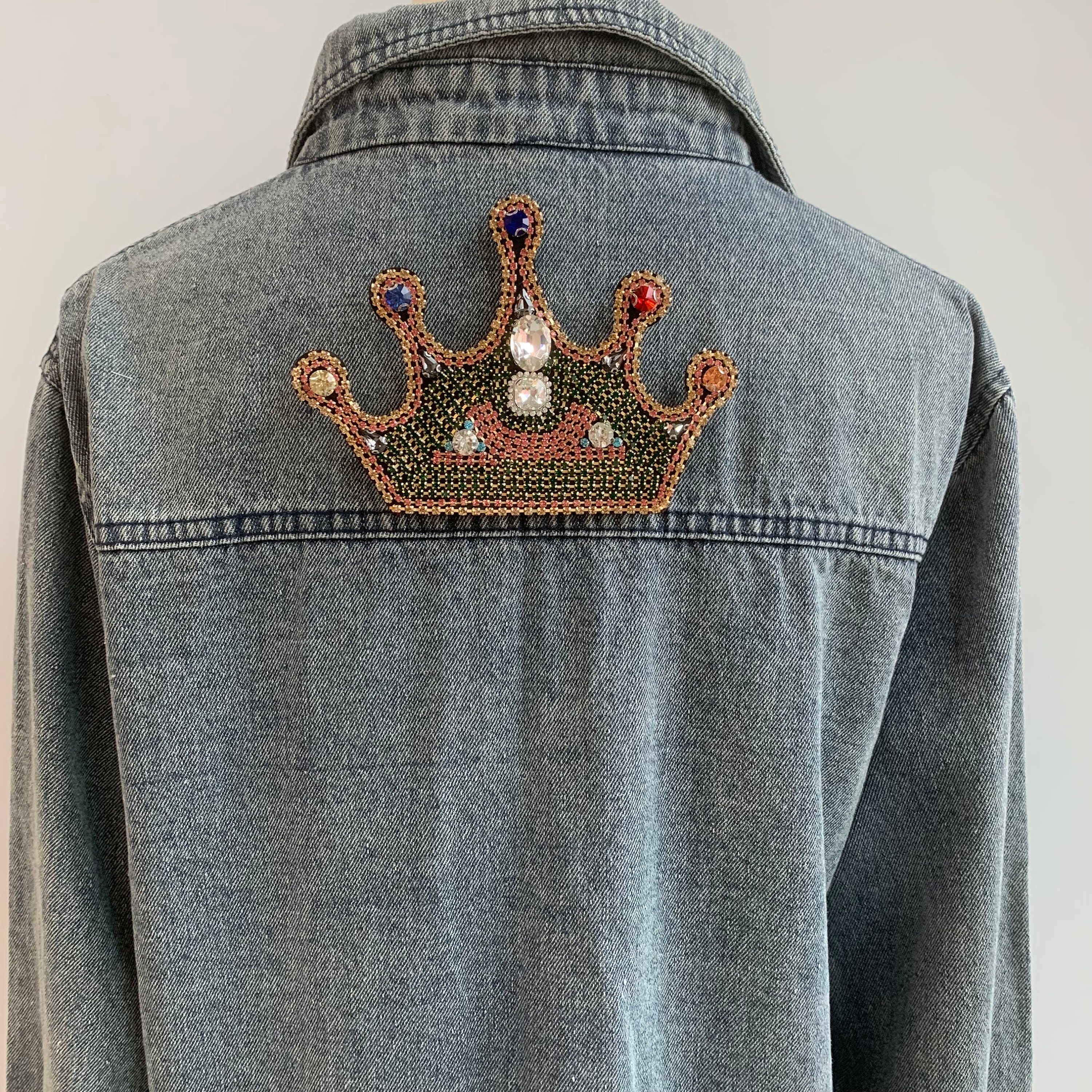 Handmade Colourful Rhinestone Crown Patch | Multicolour Appliqué for ...
