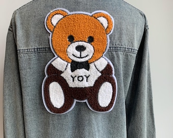 Patch de urso de chenille: aplique de ursinho de pelúcia com carinha sorridente