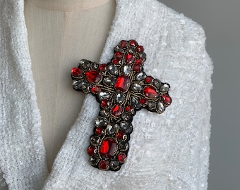 Handmade Rhinestone Jesus Cross Applique - Red Sparkling Embellishment for Crafts