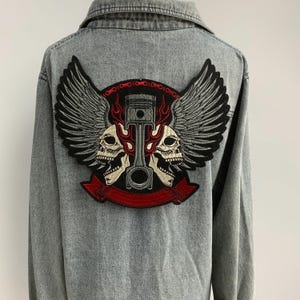 Embroidered Skull Patch with Wings: Gothic Biker Applique
