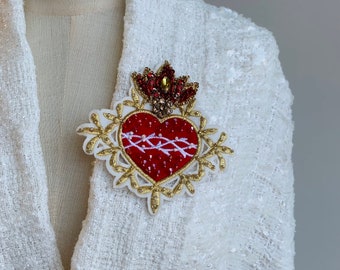 Zarte Stickerei Sacred Heart Patches, Pailletten Applikation, mexikanische Verzierung, Strassstein Patch für Jacke, Vintage Kleidung