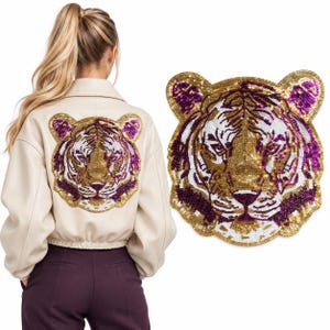 Extra großer goldener Pailletten-Tigeraufnäher – schimmernde Tierapplikation für das Outfit am Spieltag