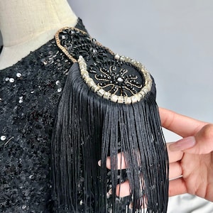 Handcrafted Beaded Black Epaulet with Tassels