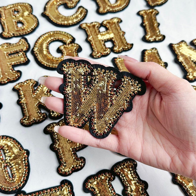 Handmade Rhinestones Sequin AZ Letter Sew on Patch for Etsy