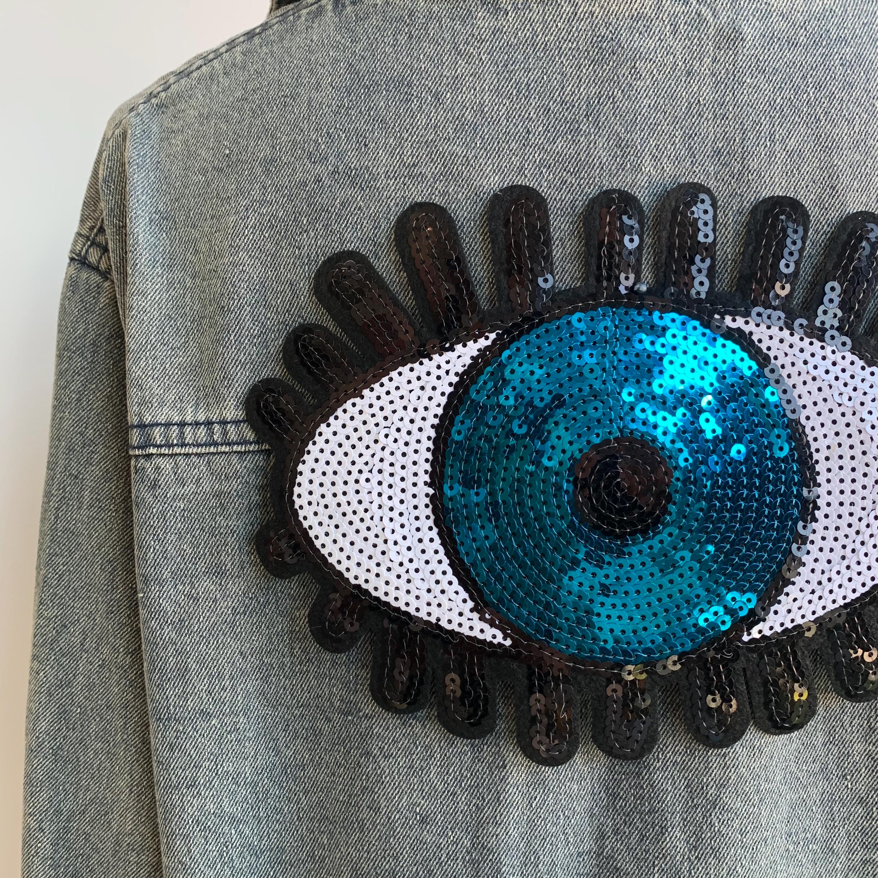 Blue Sequin Evil Eye Patch: Beaded Applique With Lashes - Etsy