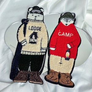 Chenille Bear & Fox Embroidery Patch: Sew-on Animal Badge