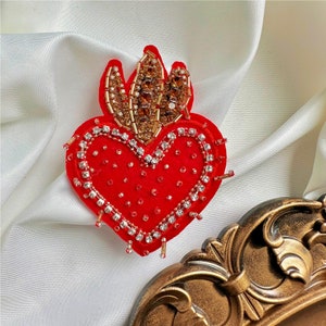 Beaded Rhinestone Sacred Heart Patch - Divine Embellishment