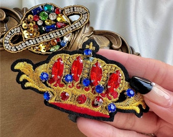 Rhinestone Crown Applique: Beaded Planet Patch, Decorative Embellishment