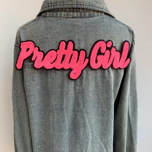 Large Pink &quot;Pretty Girl&quot; Chenille Iron-On Patch: Y2K Preppy Style
