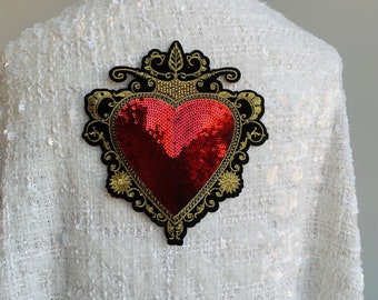 Perlen Pailletten Sacred Heart Aufnäher für Jacke
