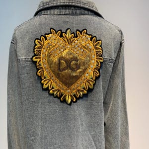 Sparkling Gold Sequin Sacred Heart Patch - Large Embroidered back Patch for jackets