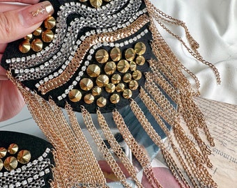 Regal Adornments: Handmade Gold Rivets Shoulder Epaulettes with Gold and Silver Chain Accents