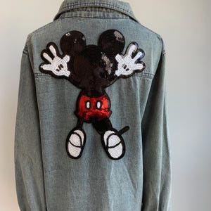 Grote muisapplicatiepatch met pailletten voor kleding - sprankelende dierenpatch op de achterkant