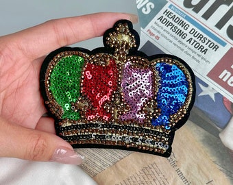 Sequin Crown Patch: Beaded Applique, DIY Costume Decoration
