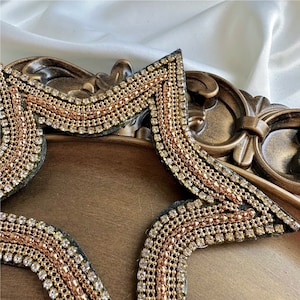 Beaded Rhinestone Golden Star Patches Embroidered Sparkle Star Patch Sew on Vintage Clothes,bags,coats Costume Decorative Appliques