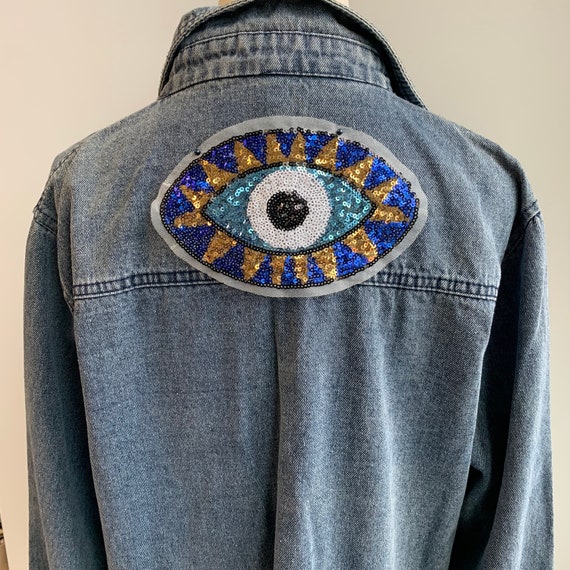 Goldene Wimpern Blau Pailletten Evil Eye Patch zum Aufnähen