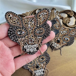 Tiger Head with Tassel Rhinestone Beaded Patch,iron on Classic Tiger Patch applique Animal for Vintage Clothes,jackets Decorative Customize
