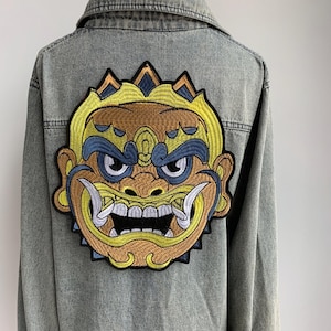 Large Hanuman Monkey God Patch – Thai Mythology Embroidered Appliqué | Yellow Face Iron-On Patch for Jackets, Costumes & Cultural Fashion